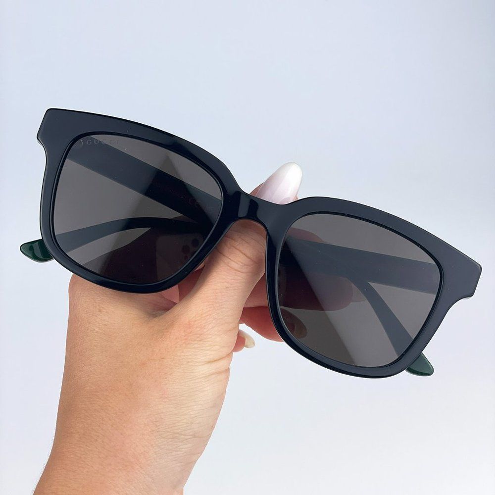 Gucci GG0847SK 001 Sunglasses Black Green Grey Square Unisex - Picture 6 of 13